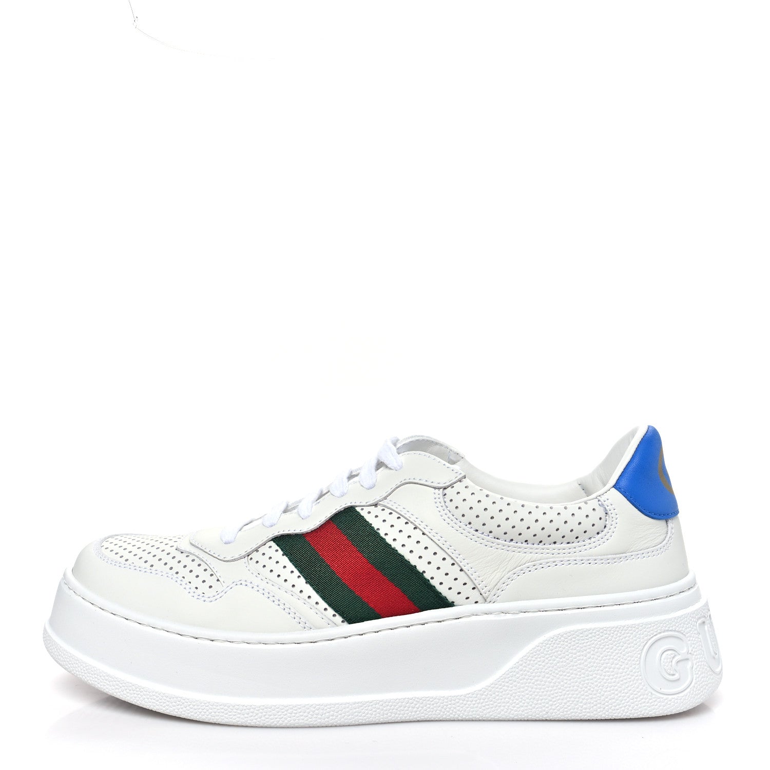 Gucci Calfskin Web Perforated Womens Platform 55mm Sneakers 41 White Bright Splash 1 of 10