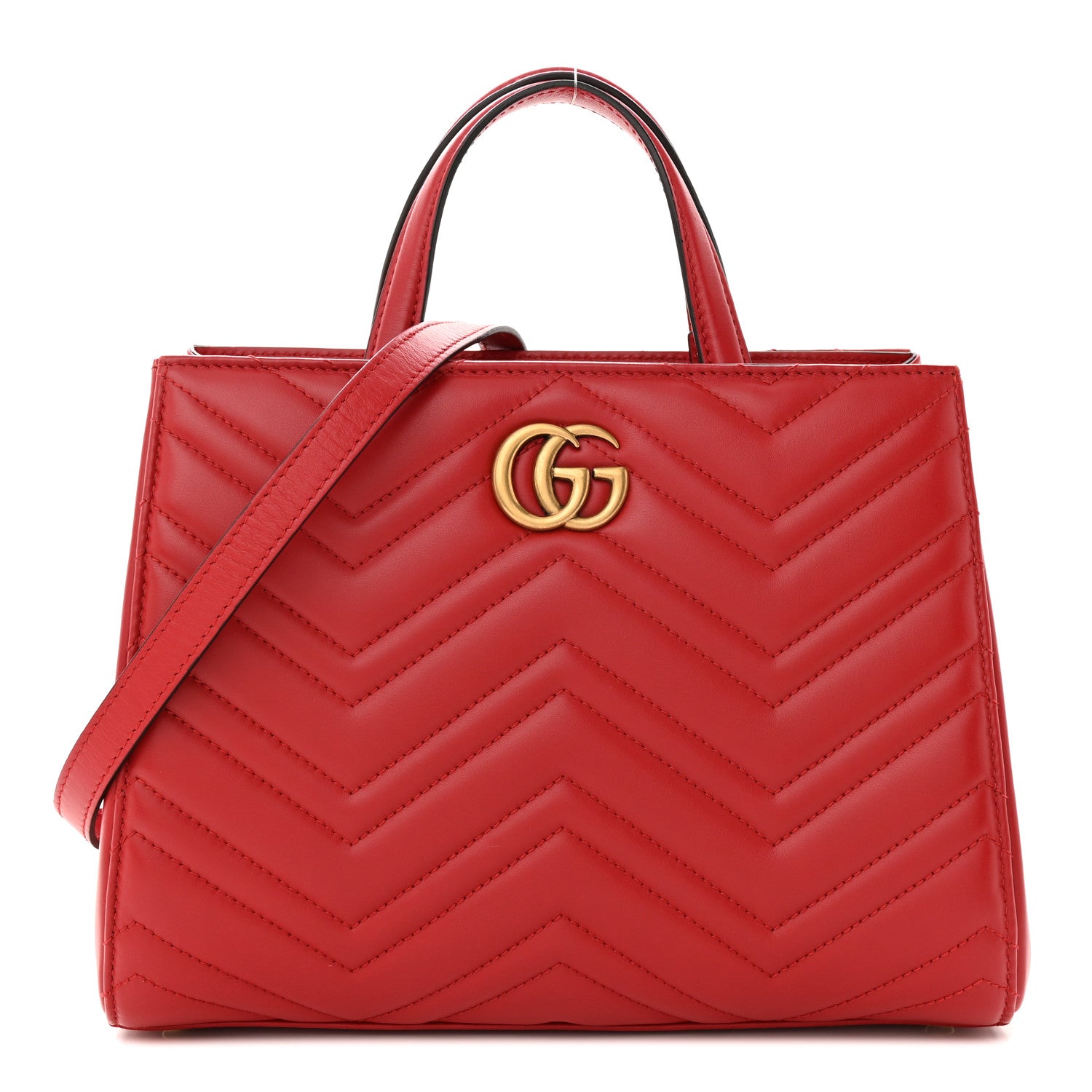 Gucci Calfskin Matelasse Small GG Marmont Tote Hibiscus Red 1 of 11