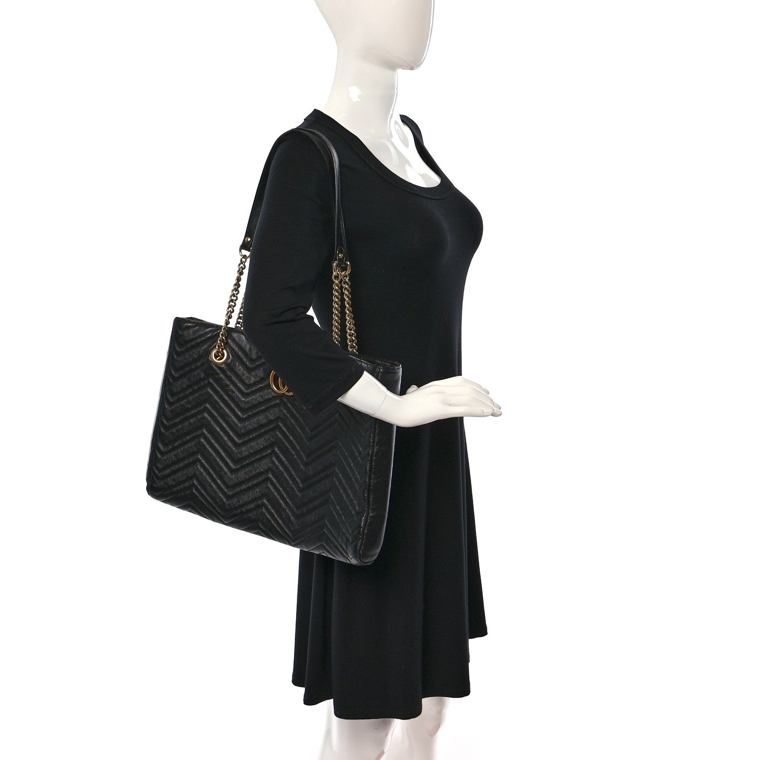 Gucci Vintage Calfskin Matelasse Medium GG Marmont Slim Tote Black 2 of 9