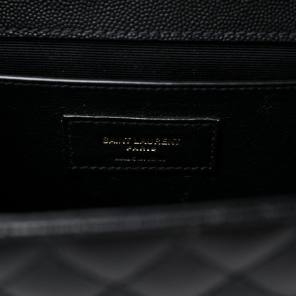 Saint Laurent Grain De Poudre Textured Mixed Matelasse Triquilt Medium Monogram Satchel Black 7 of 9