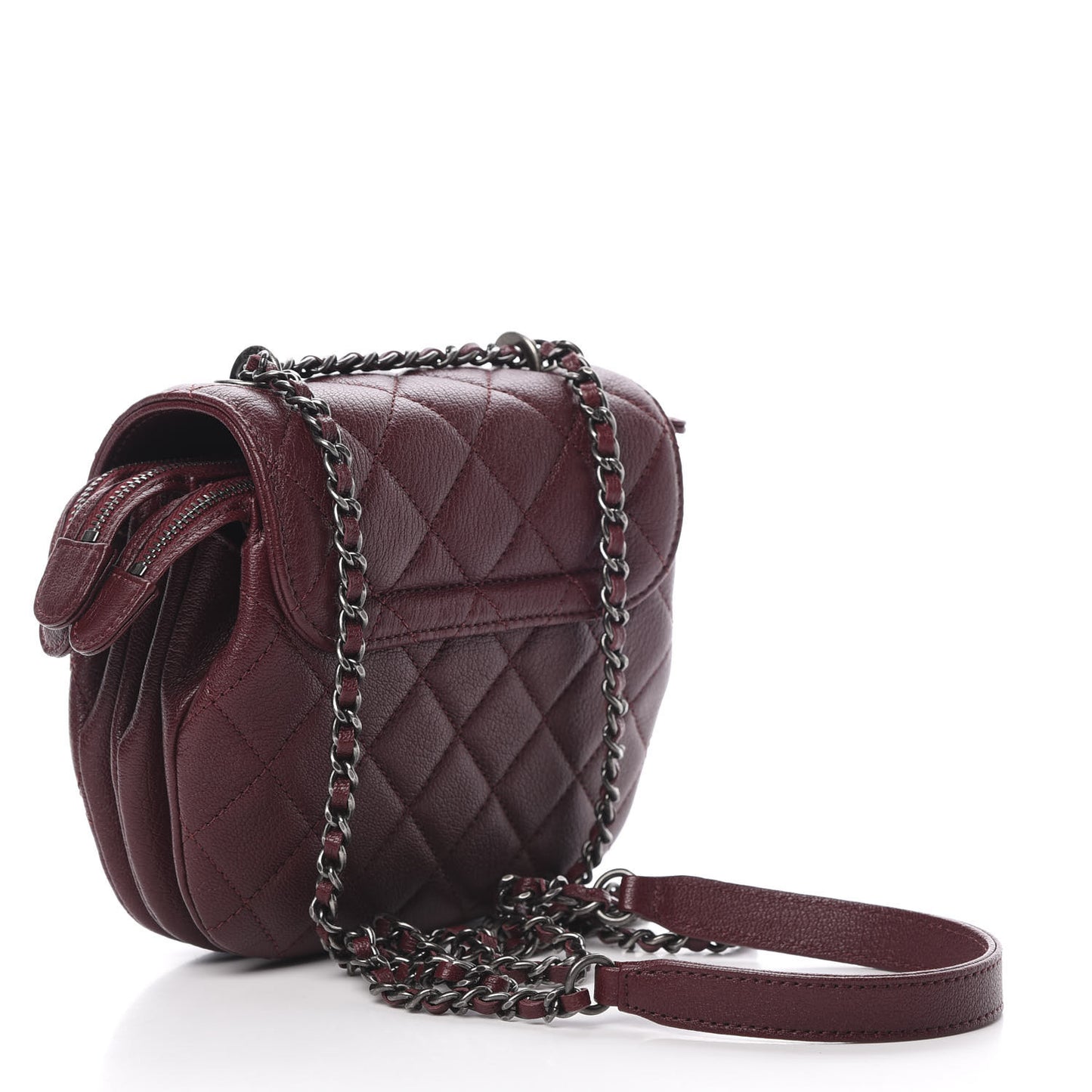 Goatskin Quilted CC Waiter Crossbody Burgundy