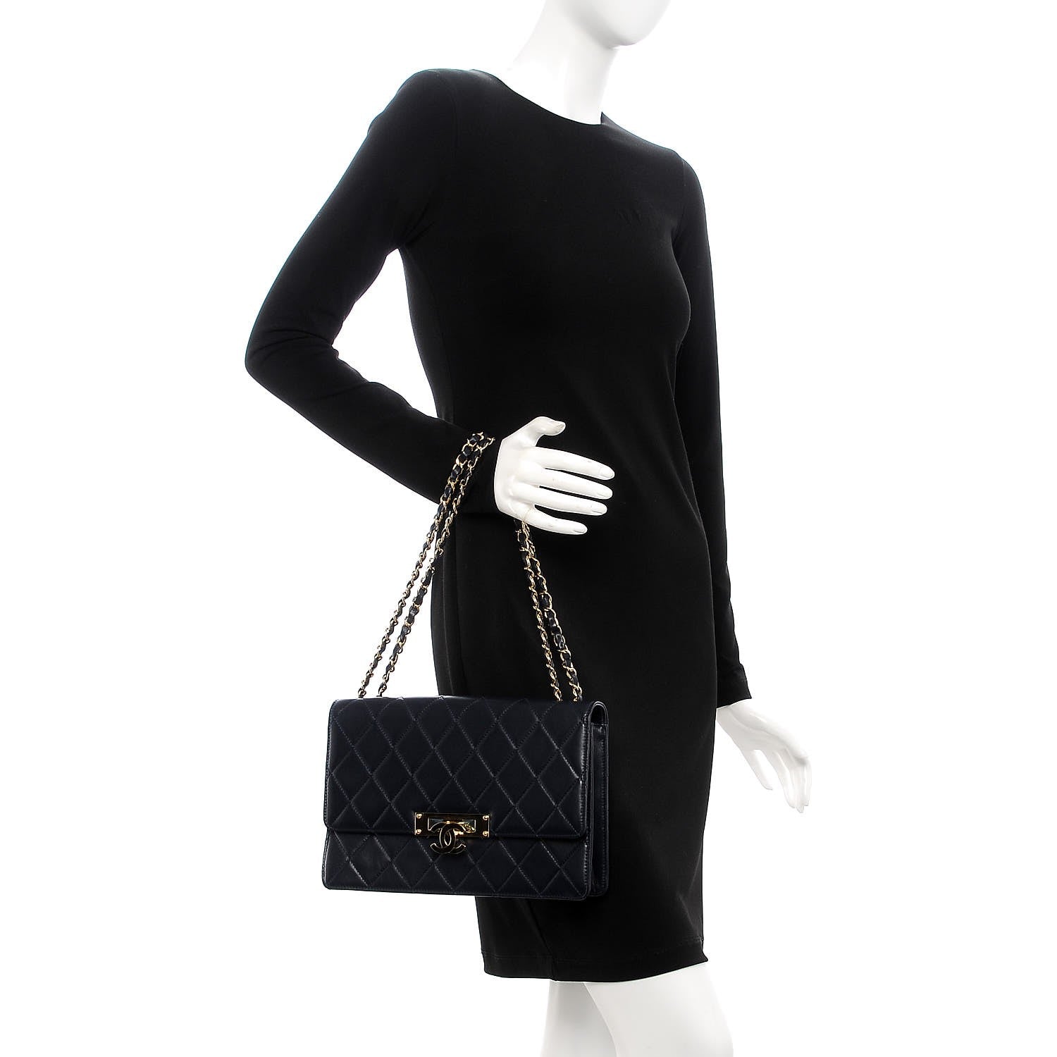 Chanel Lambskin Quilted Large Golden Class Flap Navy 3 of 8