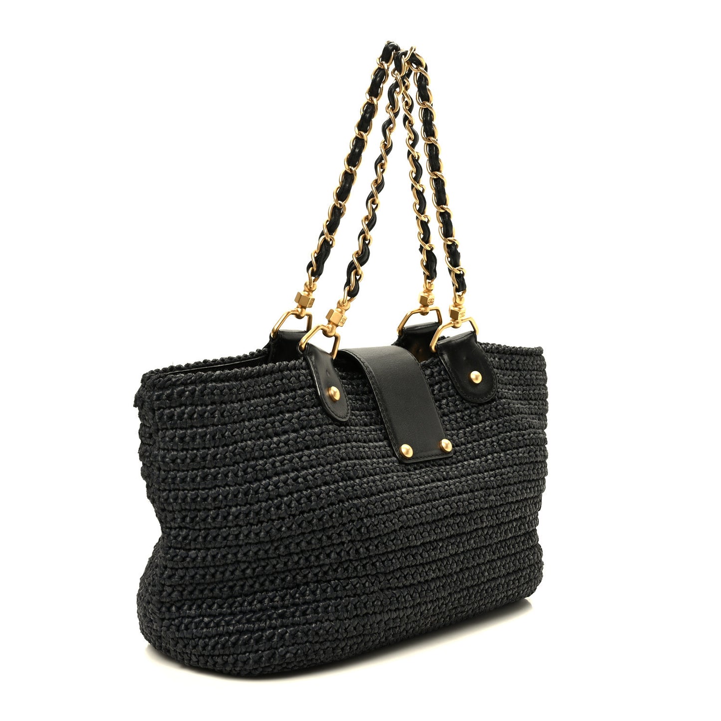 Straw Raffia Tote Black