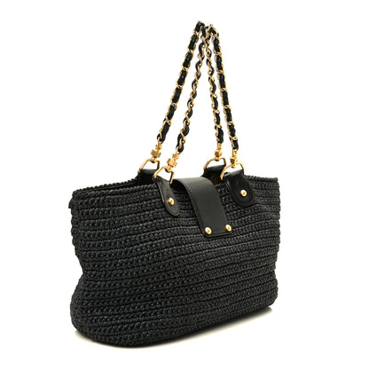 Chanel Straw Raffia Tote Black 3 of 10