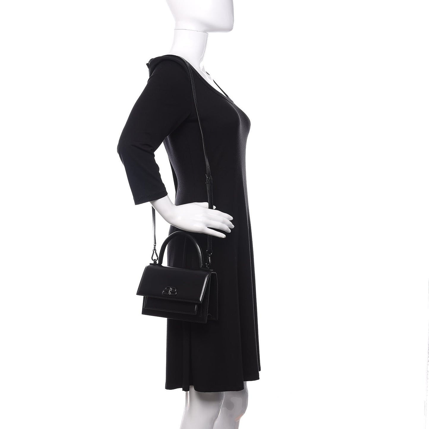 Box Calfskin Monochrome XS Sharp Top Handle Bag Black