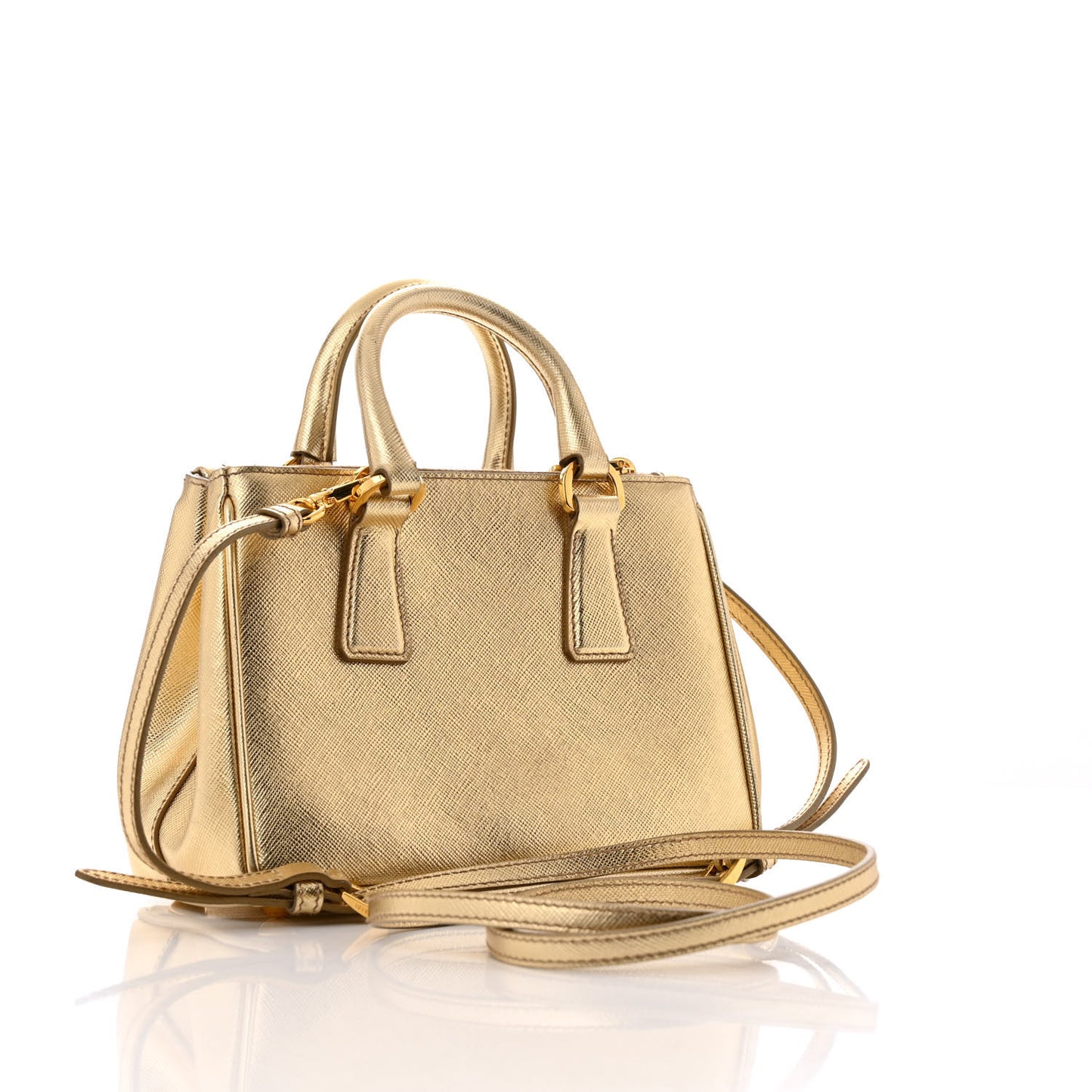 Metallic Saffiano Lux Micro Galleria Double Zip Tote Gold