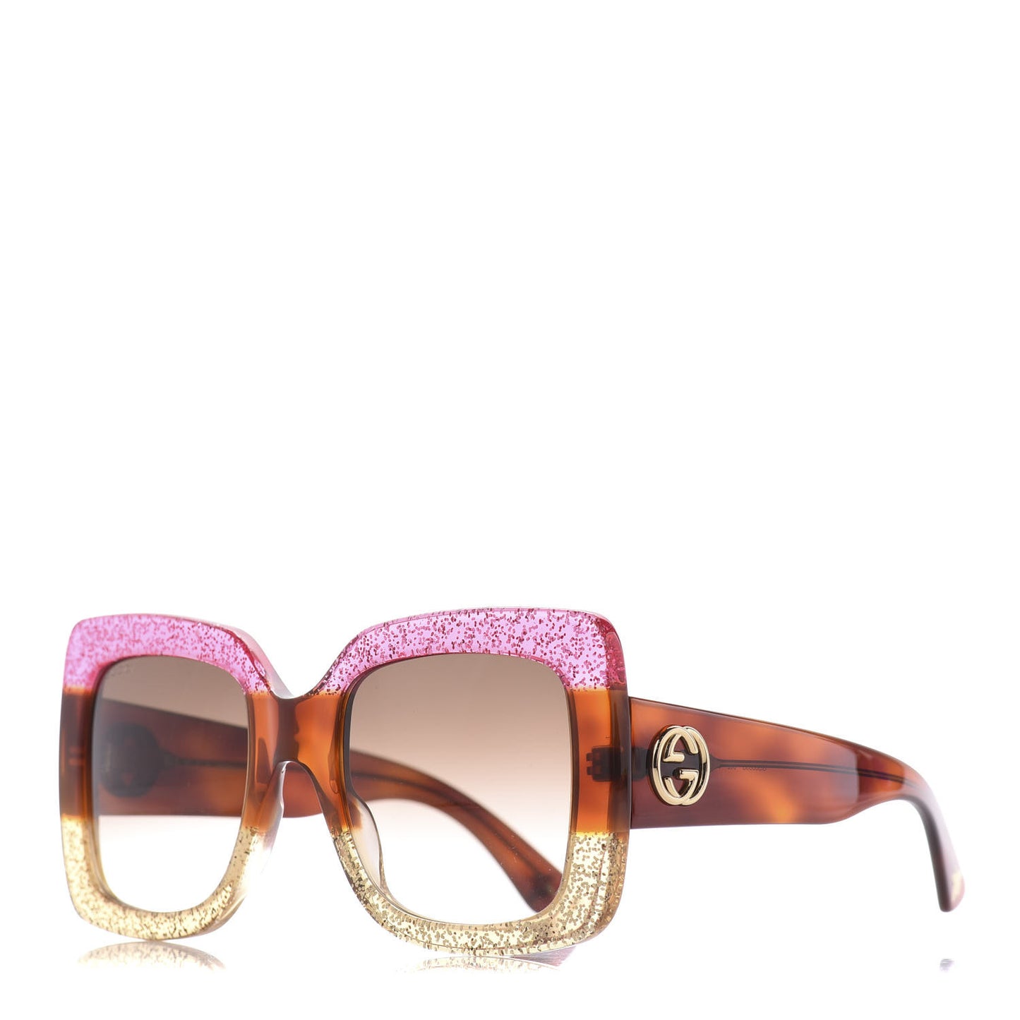 Acetate Square Frame Sunglasses GG0083S Glitter Pink Multi