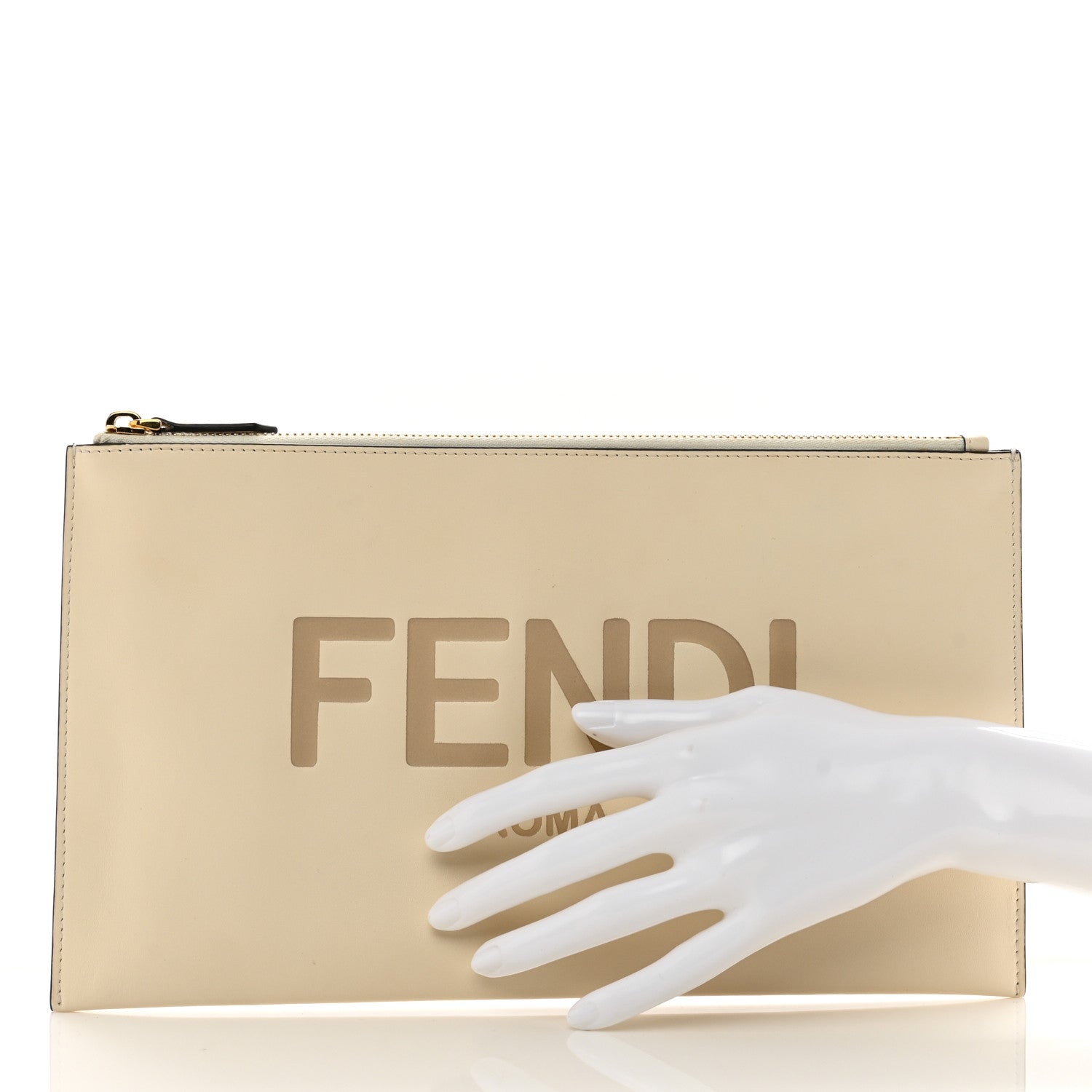 Fendi Vitello King Logo Embossed Medium Flat Pouch White Ice 2 of 8