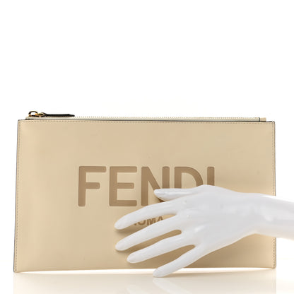 Fendi Vitello King Logo Embossed Medium Flat Pouch White Ice 2 of 8