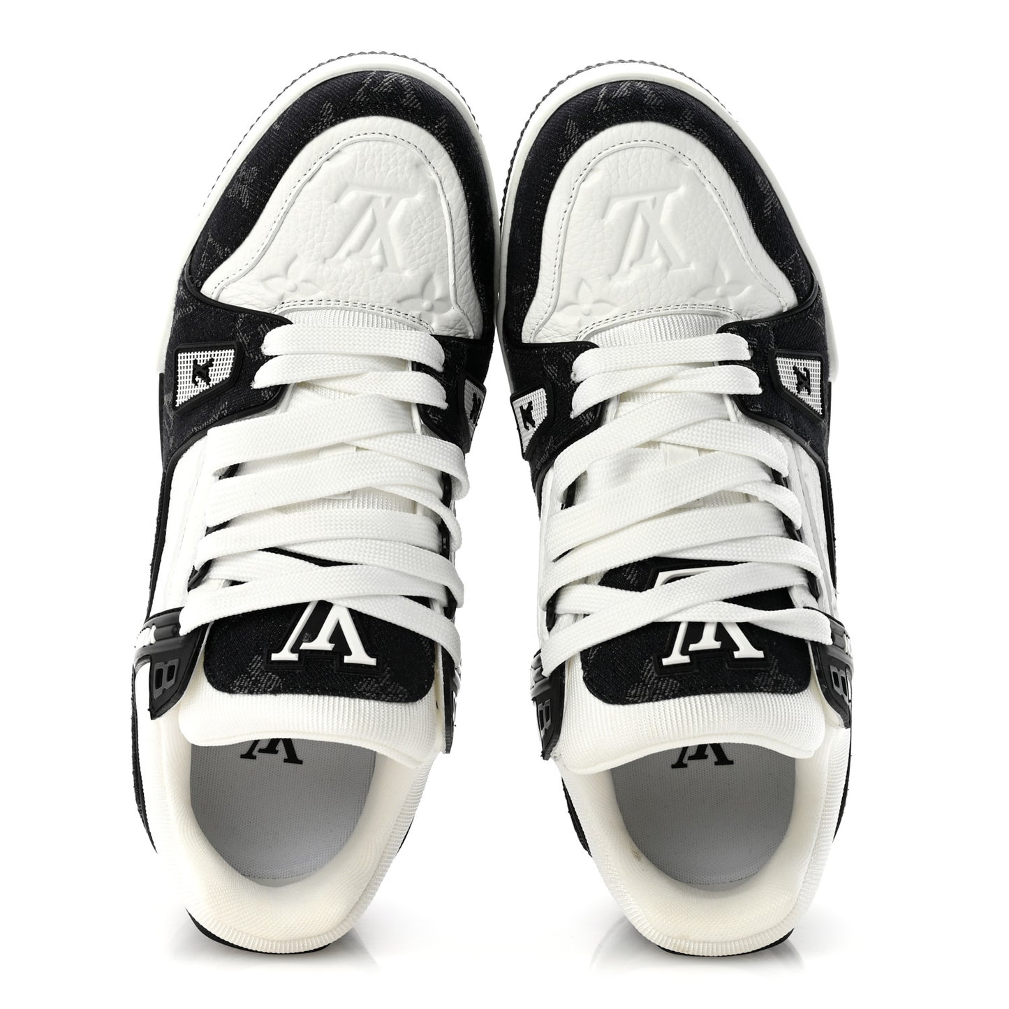 Calfskin Embossed Monogram Denim Womens LV Trainer Sneakers 39 Black