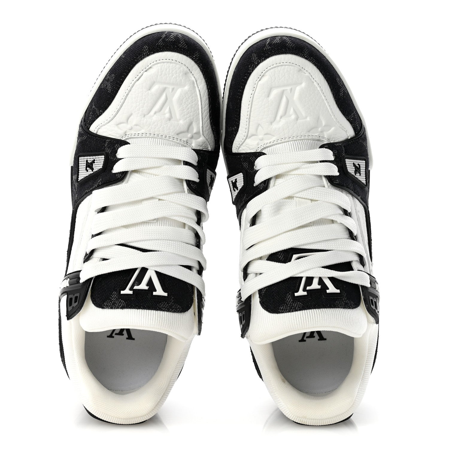 Louis Vuitton Calfskin Embossed Monogram Denim Womens LV Trainer Sneakers 39 Black 2 of 10