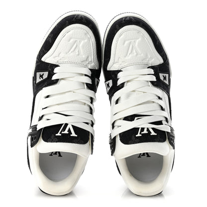 Louis Vuitton Calfskin Embossed Monogram Denim Womens LV Trainer Sneakers 39 Black 2 of 10