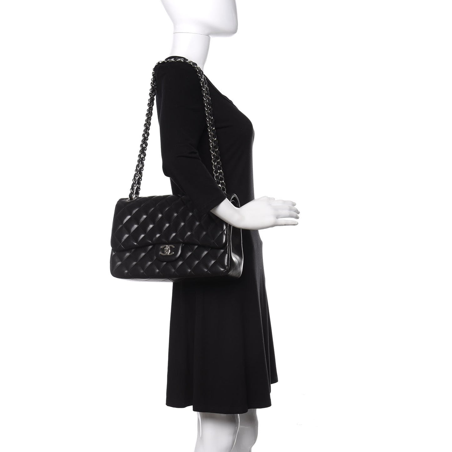 Lambskin Quilted Jumbo Double Flap Black