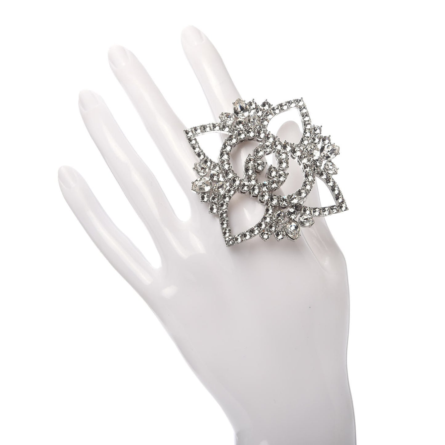 Metal Crystal Double G Ring Silver