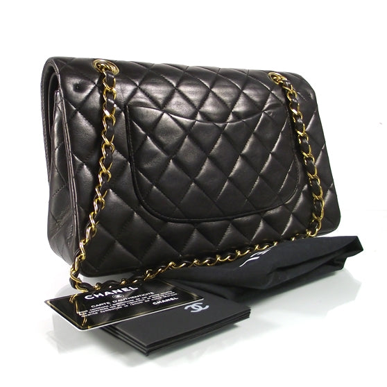 Lambskin Medium Double Flap Black