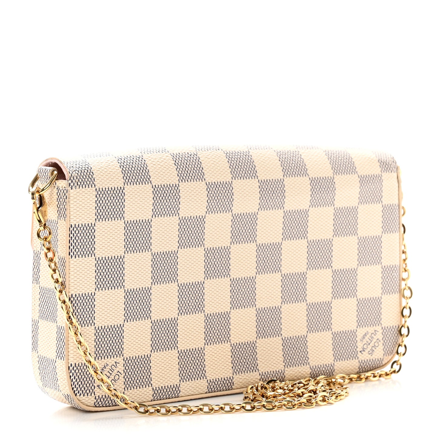 Damier Azur Pochette Felicie Chain Wallet Rose Ballerine