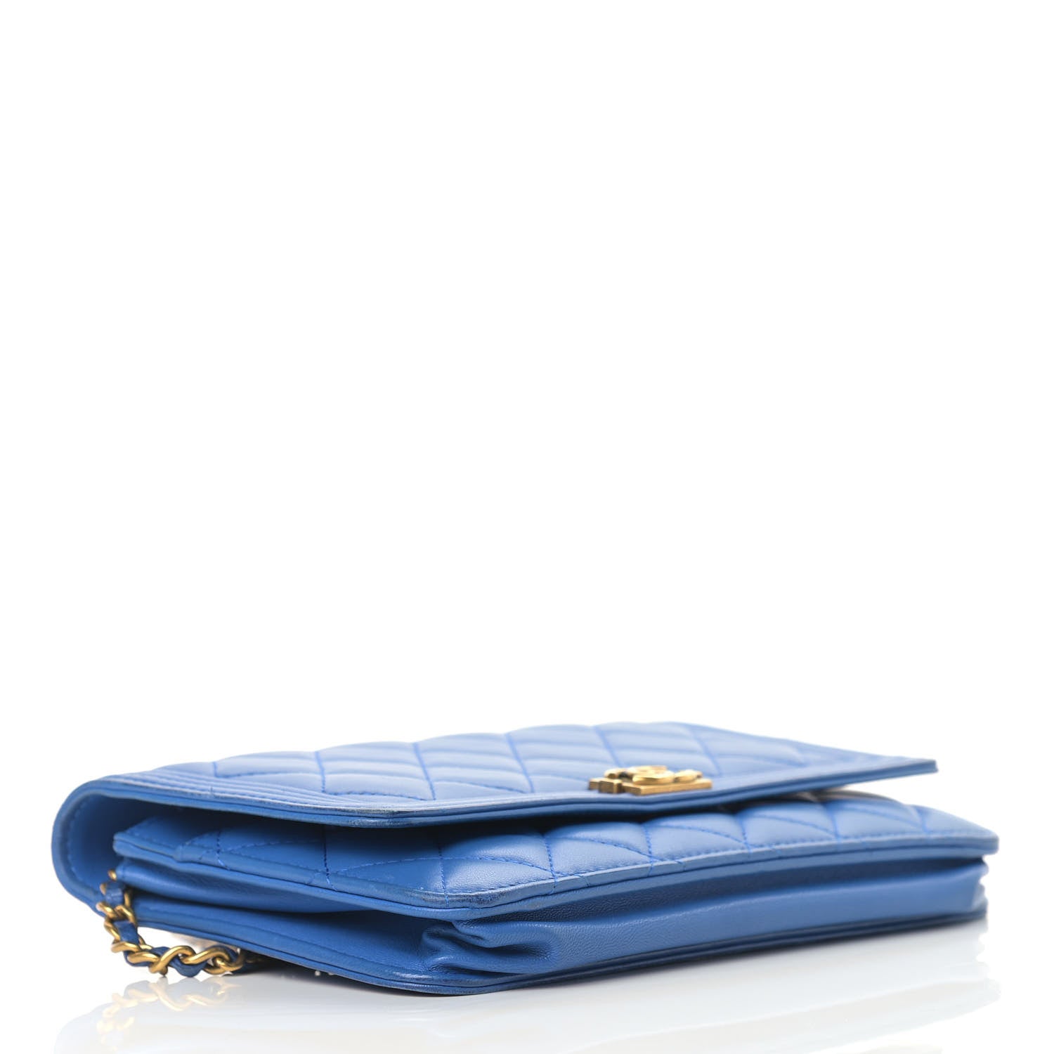 Chanel Lambskin Quilted Boy Wallet On Chain WOC Blue 3 of 15