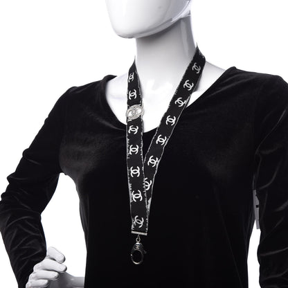 Chanel Crystal CC Lanyard Necklace Black Silver 2 of 4