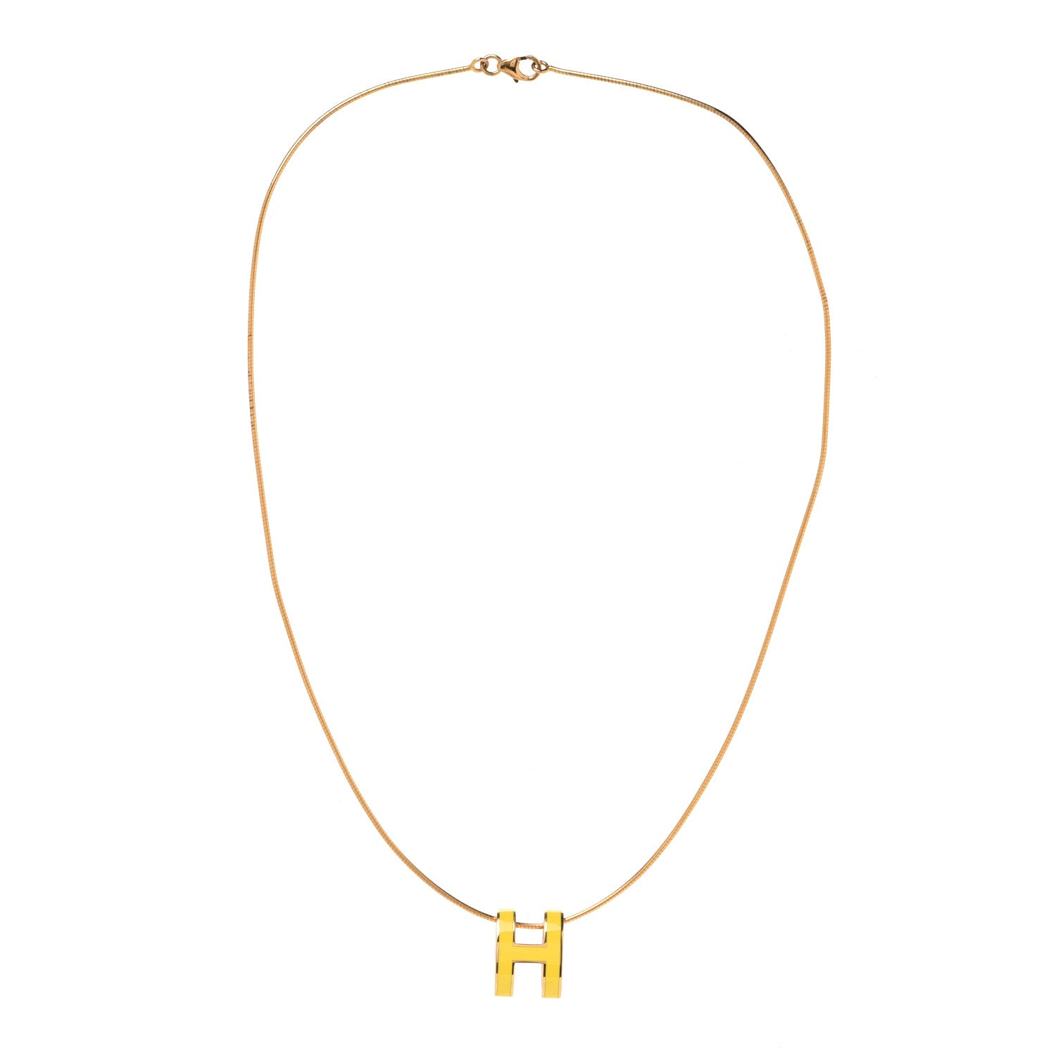Hermes Lacquered Gold Pop H Pendant Necklace Naples Yellow 3 of 7