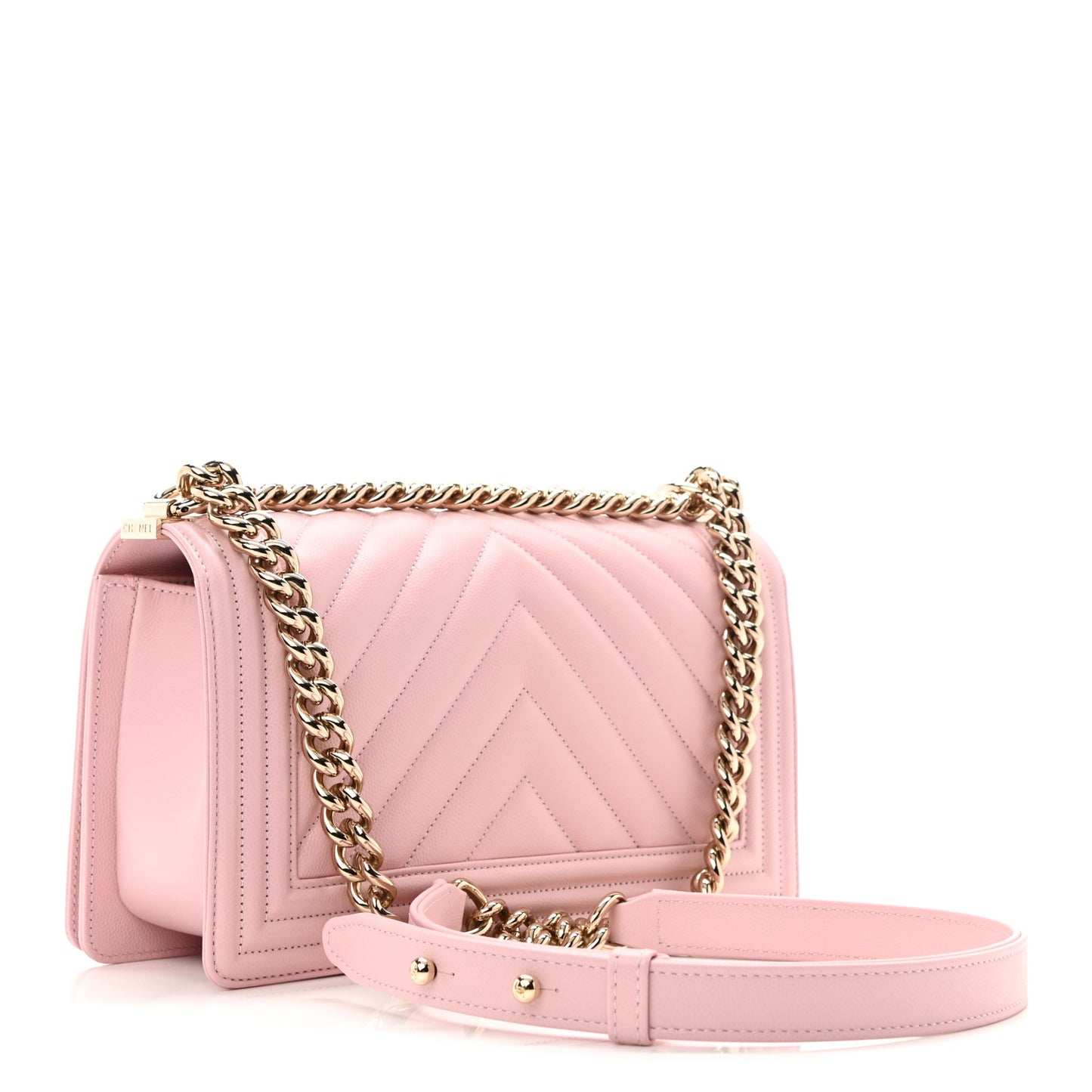 Caviar Chevron Quilted Medium Boy Flap Light Pink