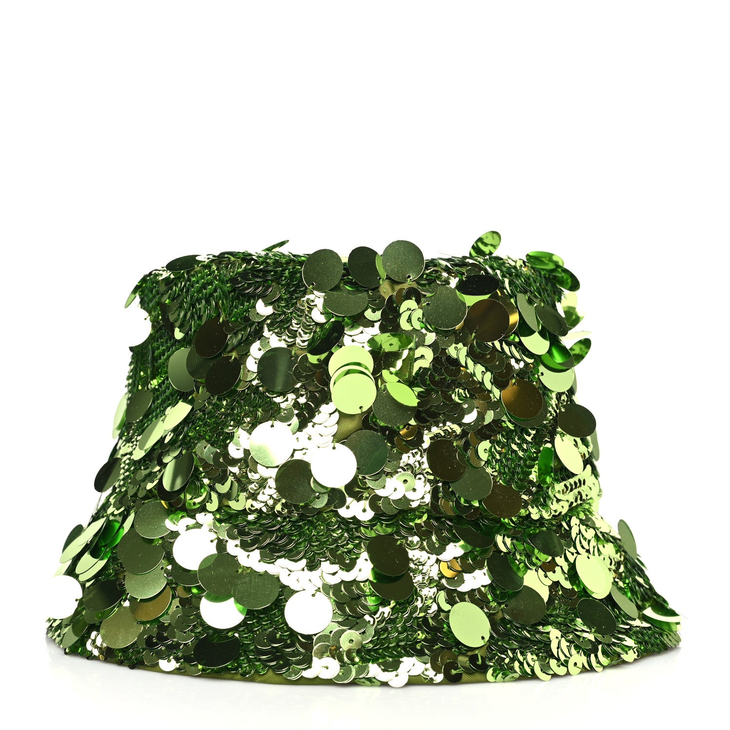 Prada Paillettes Metal Triangle Logo Womens Bucket Hat S Lime 3 of 6