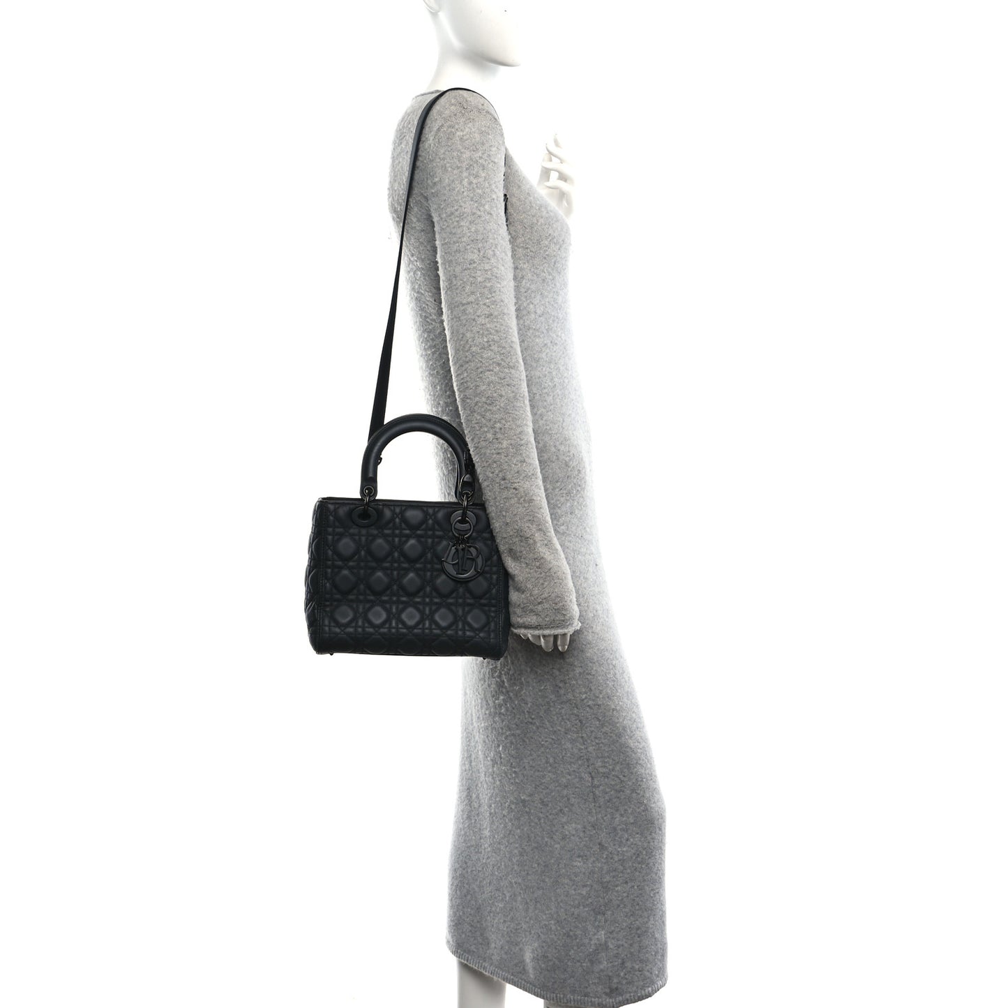 Ultra Matte Calfskin Cannage Medium Lady Dior Black