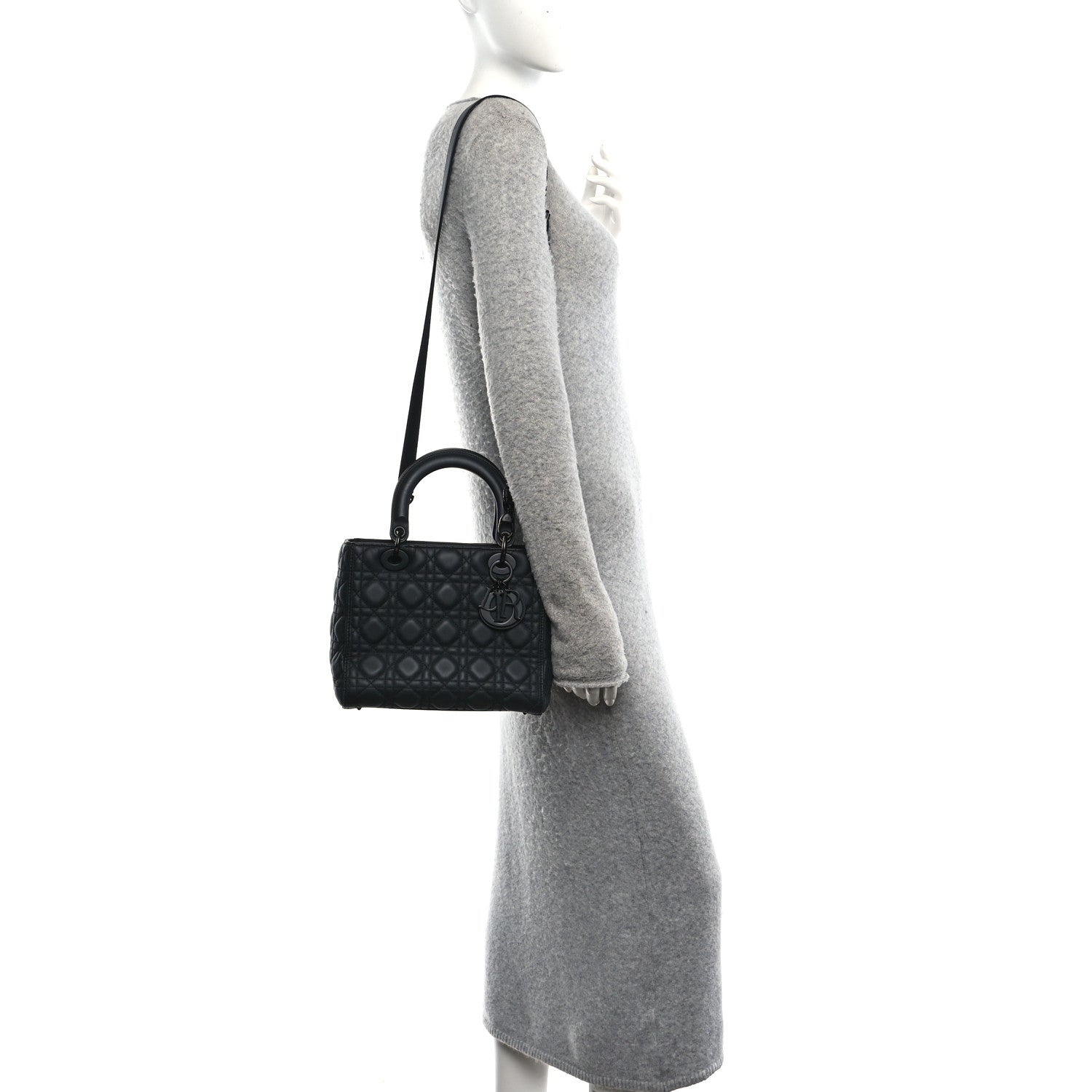 Christian Dior Ultra Matte Calfskin Cannage Medium Lady Dior Black 2 of 10