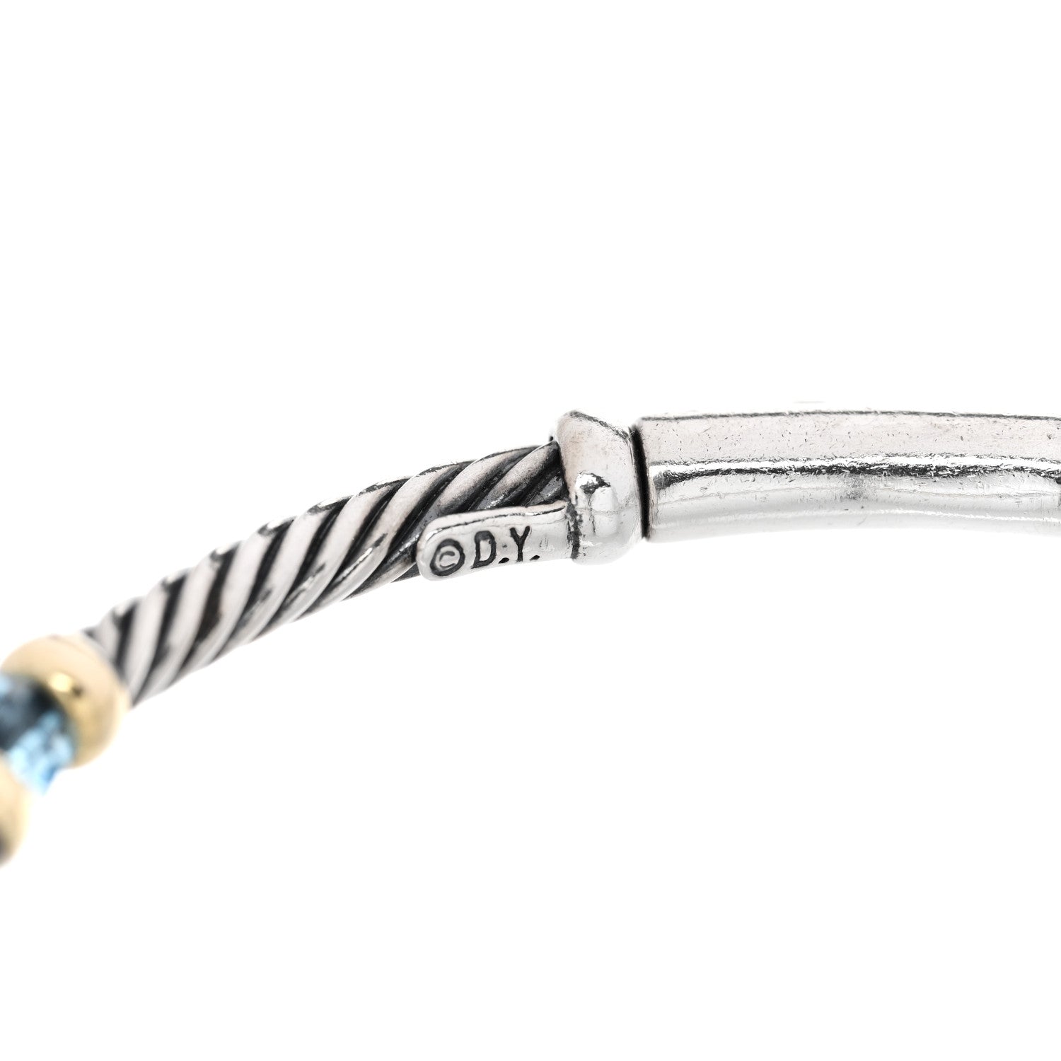David Yurman Sterling Silver 14K Yellow Gold Blue Topaz 3mm Metro Link Bracelet 4 of 4