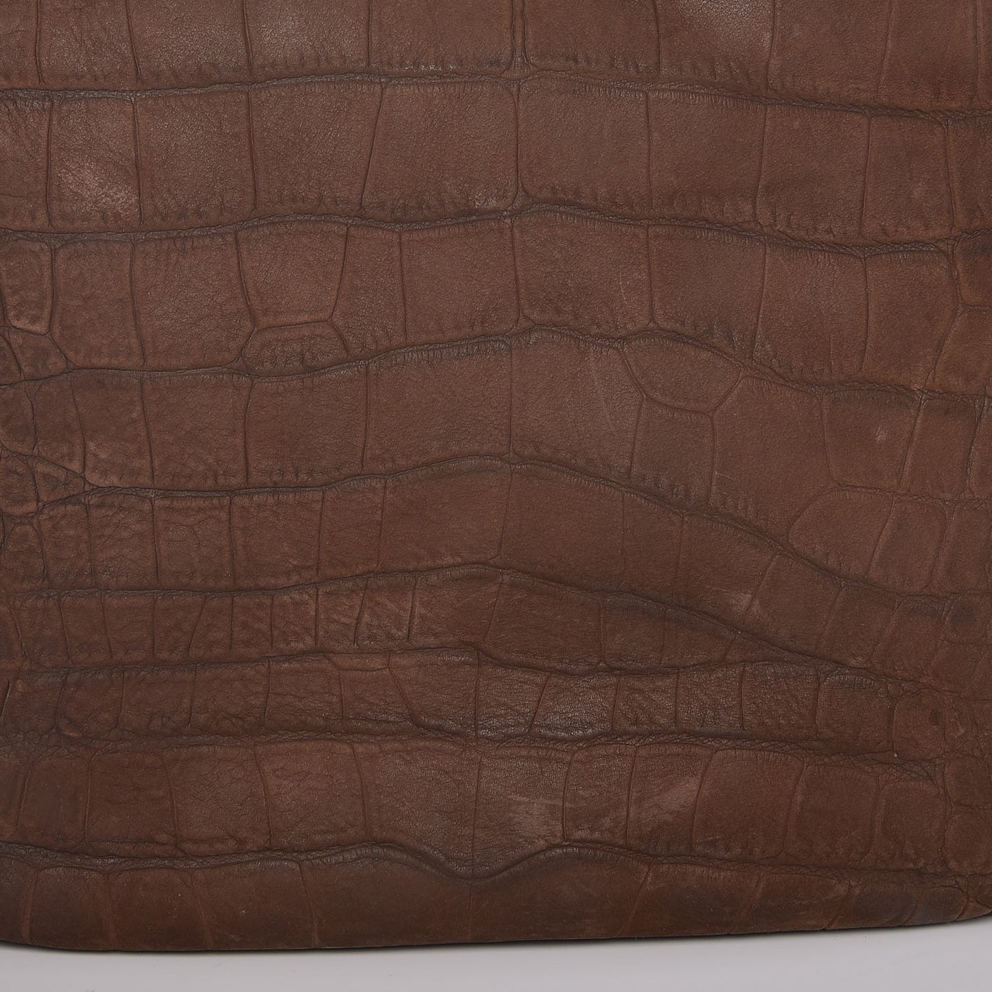 Crocodile Embossed Nubuck Besace Shoulder Bag Brown Sand