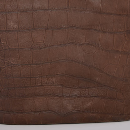 Saint Laurent Crocodile Embossed Nubuck Besace Shoulder Bag Brown Sand 8 of 9
