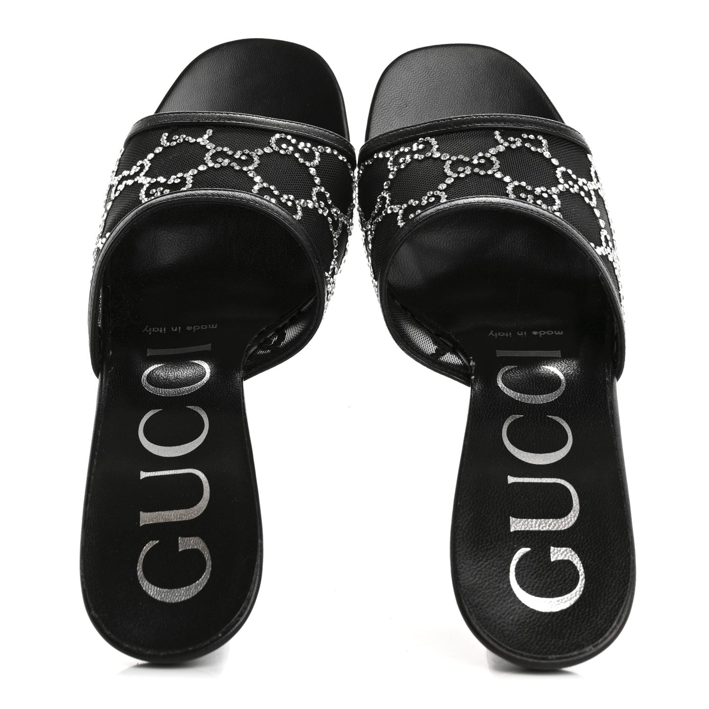 Tela Retino Kid Scamosciato Crystal GG Monogram Square Demi Mule Sandals 35.5 Black