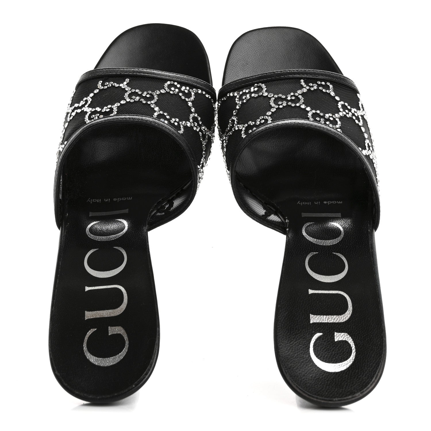 Gucci Tela Retino Kid Scamosciato Crystal GG Monogram Square Demi Mule Sandals 35.5 Black 2 of 9