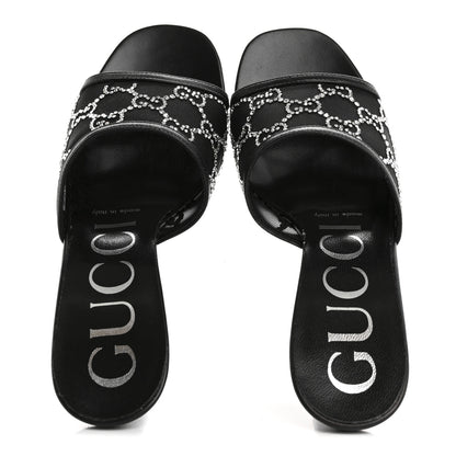 Gucci Tela Retino Kid Scamosciato Crystal GG Monogram Square Demi Mule Sandals 35.5 Black 2 of 9