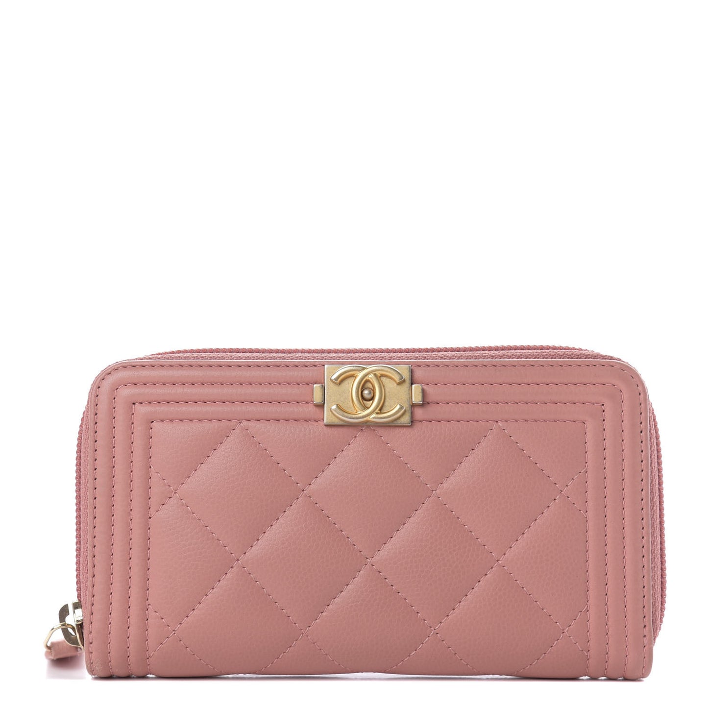 Caviar Quilted Boy Small Zip Around Wallet Pink
