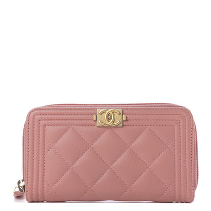 Chanel Caviar Quilted Boy Small Zip Around Wallet Pink 1 of 10