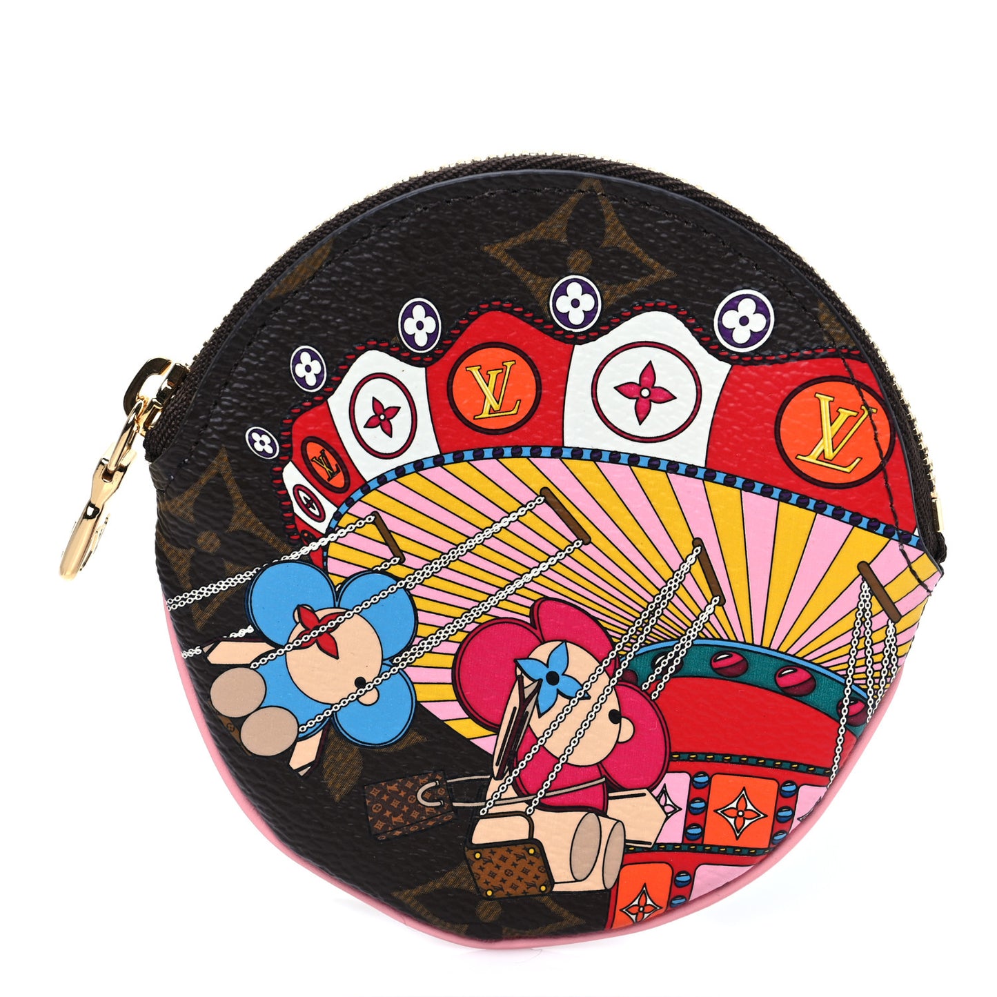 Monogram 2020 Christmas Animation Swing Ride Round Coin Purse Pink Poppy