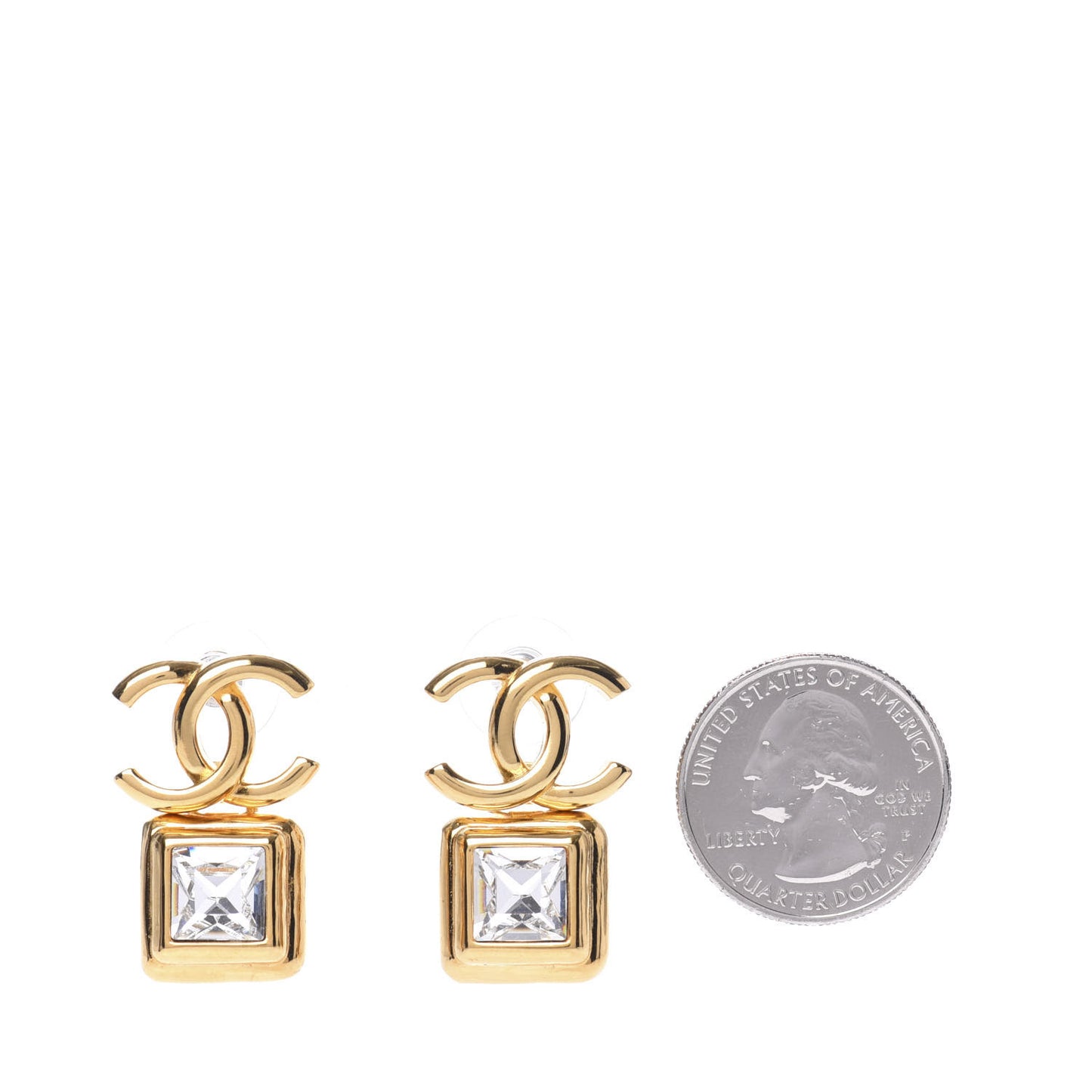 Large Crystal CC Drop Earrings Gold