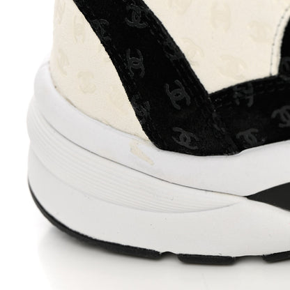 Chanel Nylon Suede Calfskin Printed CC Sneakers 39 White Black 10 of 11