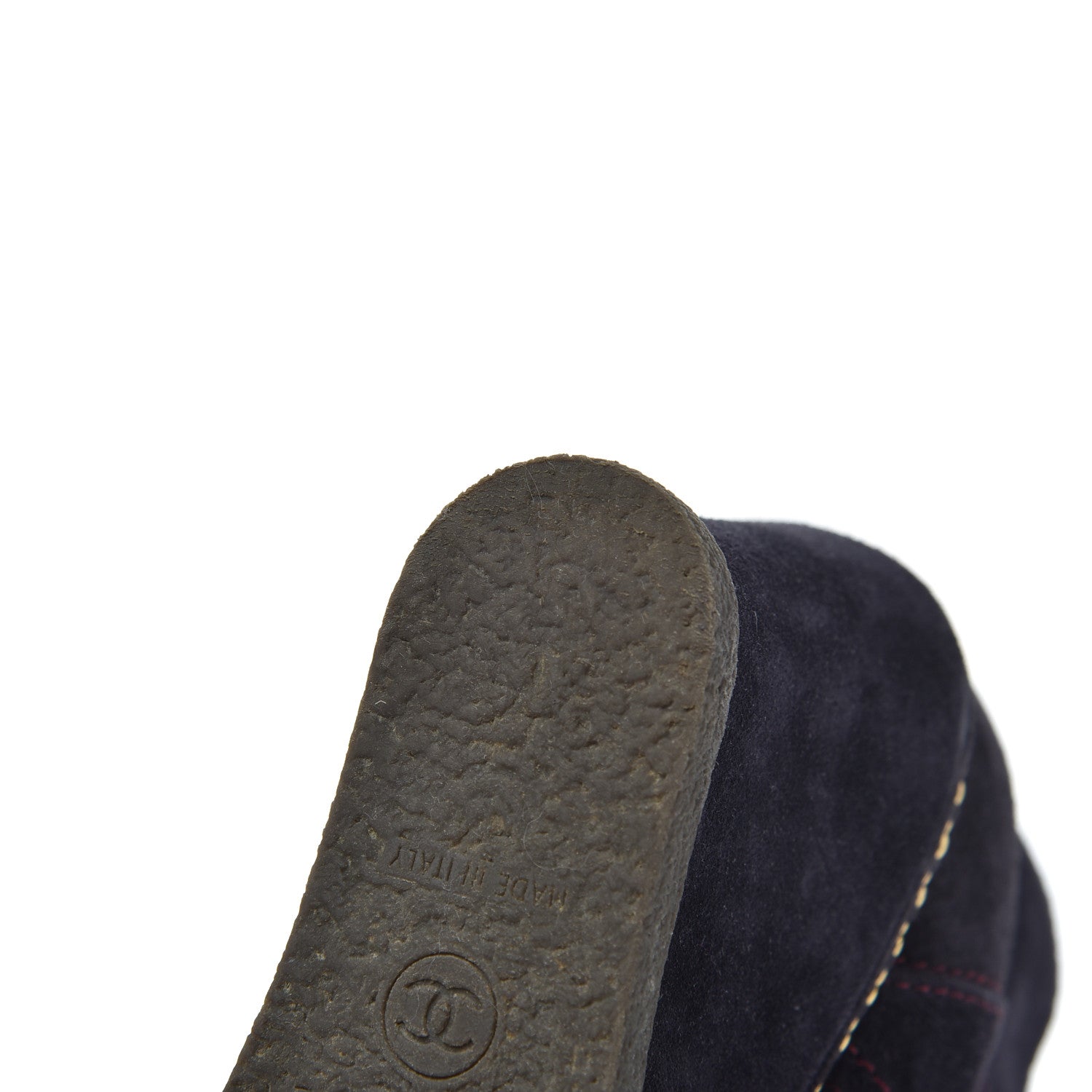 Chanel Suede Lace Up Wedge Booties 35 Dark Blue 16 of 18