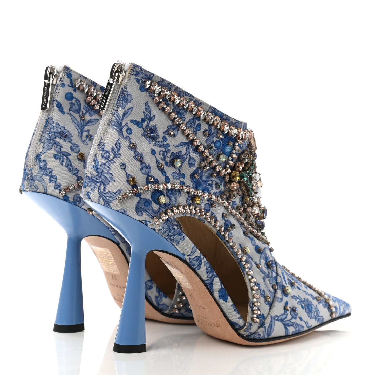 Silk Embellished Printed Kendrix 100 Ankle Booties 37 Blue