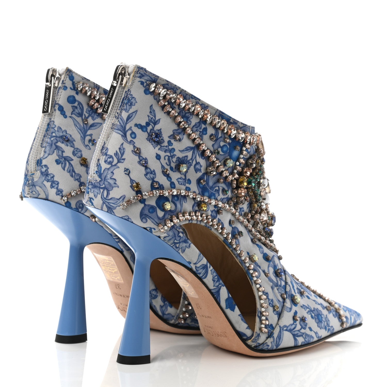 Jimmy Choo Silk Embellished Printed Kendrix 100 Ankle Booties 37 Blue 4 of 9