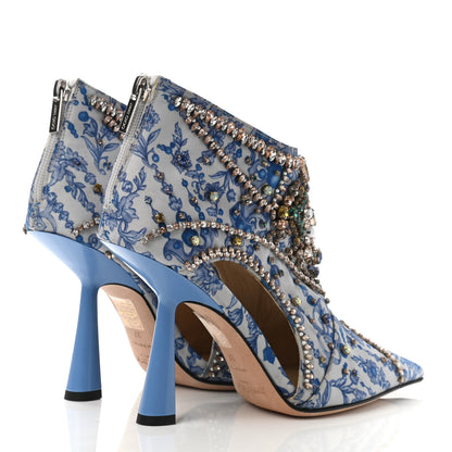 Jimmy Choo Silk Embellished Printed Kendrix 100 Ankle Booties 37 Blue 4 of 9