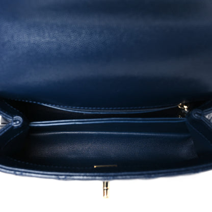 Chanel Caviar Quilted Lizard Embossed Mini Coco Handle Flap Navy Blue 5 of 9