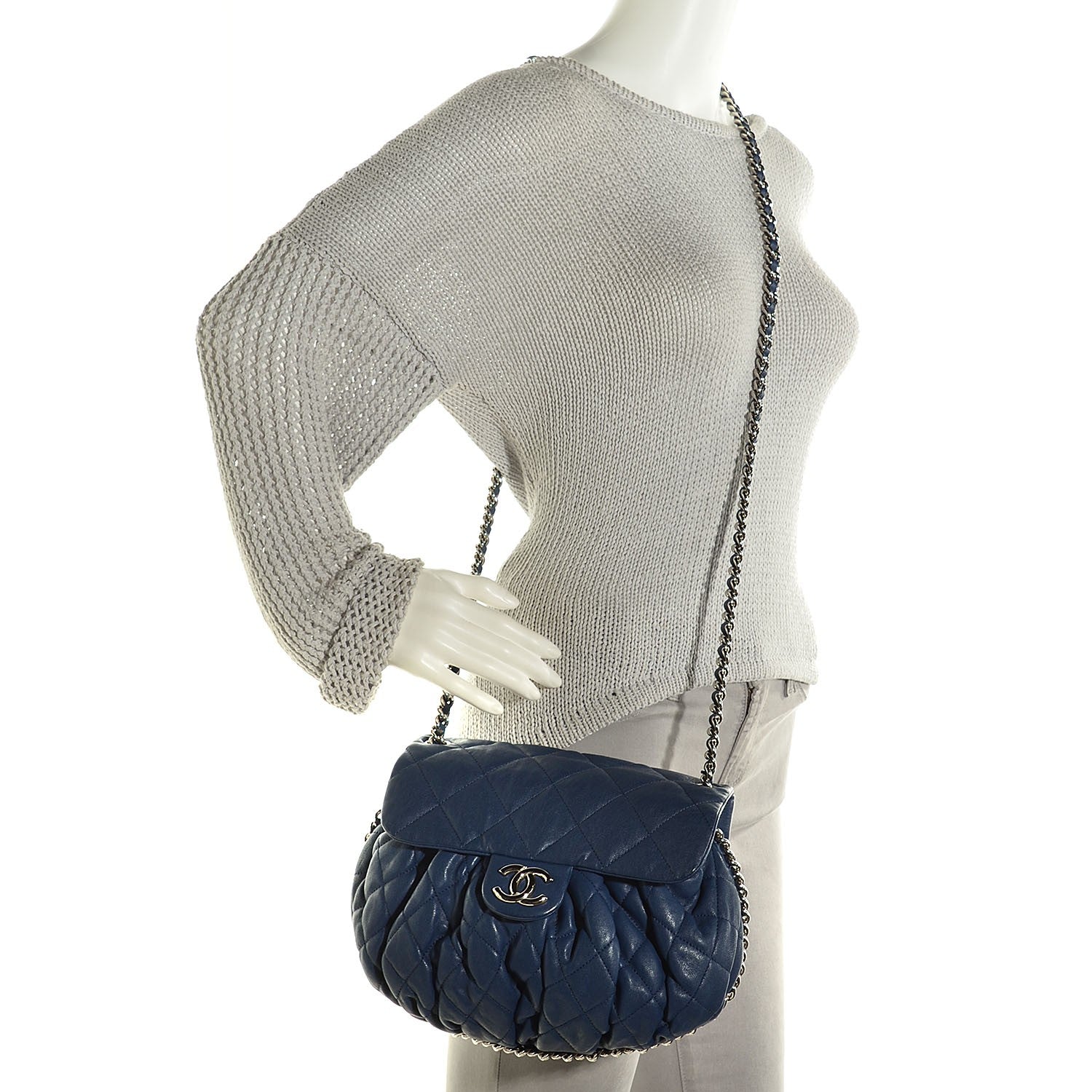 Chanel Washed Lambskin Medium Chain Around Messenger Navy Blue 2 of 8