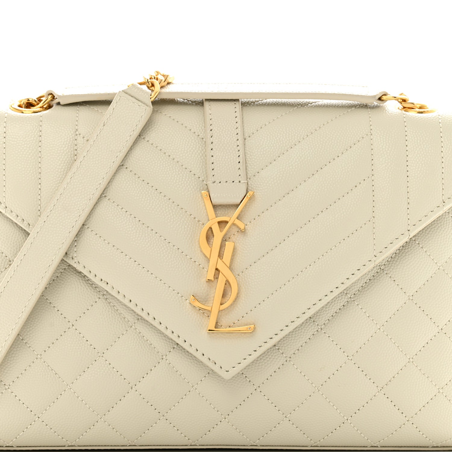 Saint Laurent Grain De Poudre Textured Mixed Matelasse Medium Triquilt Monogram Satchel Crema Soft 8 of 12
