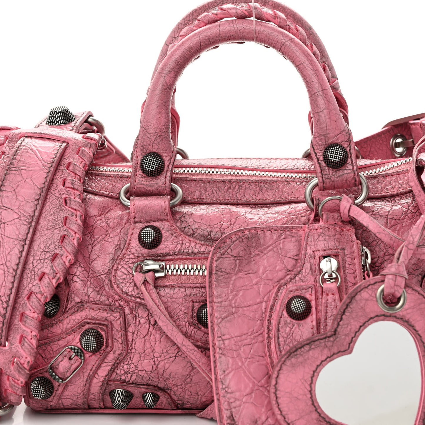 Agneau Arena Dirty Effect Mini Le Cagole Duffle Crossbody Bag Sweet Pink