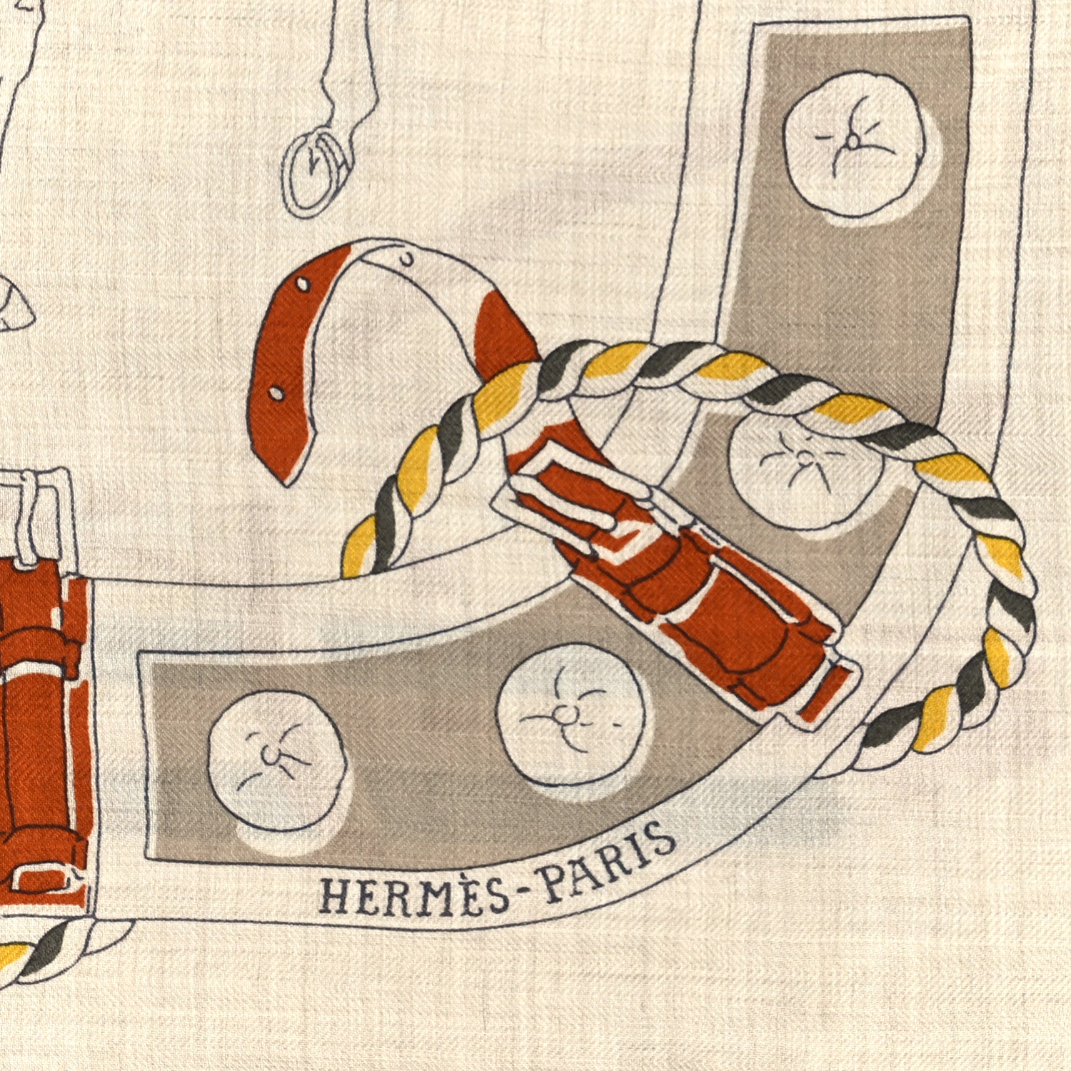 Hermes Cashmere Silk Rounds De Marche Scarf 100 Naturel Orange Basalte 2 of 3