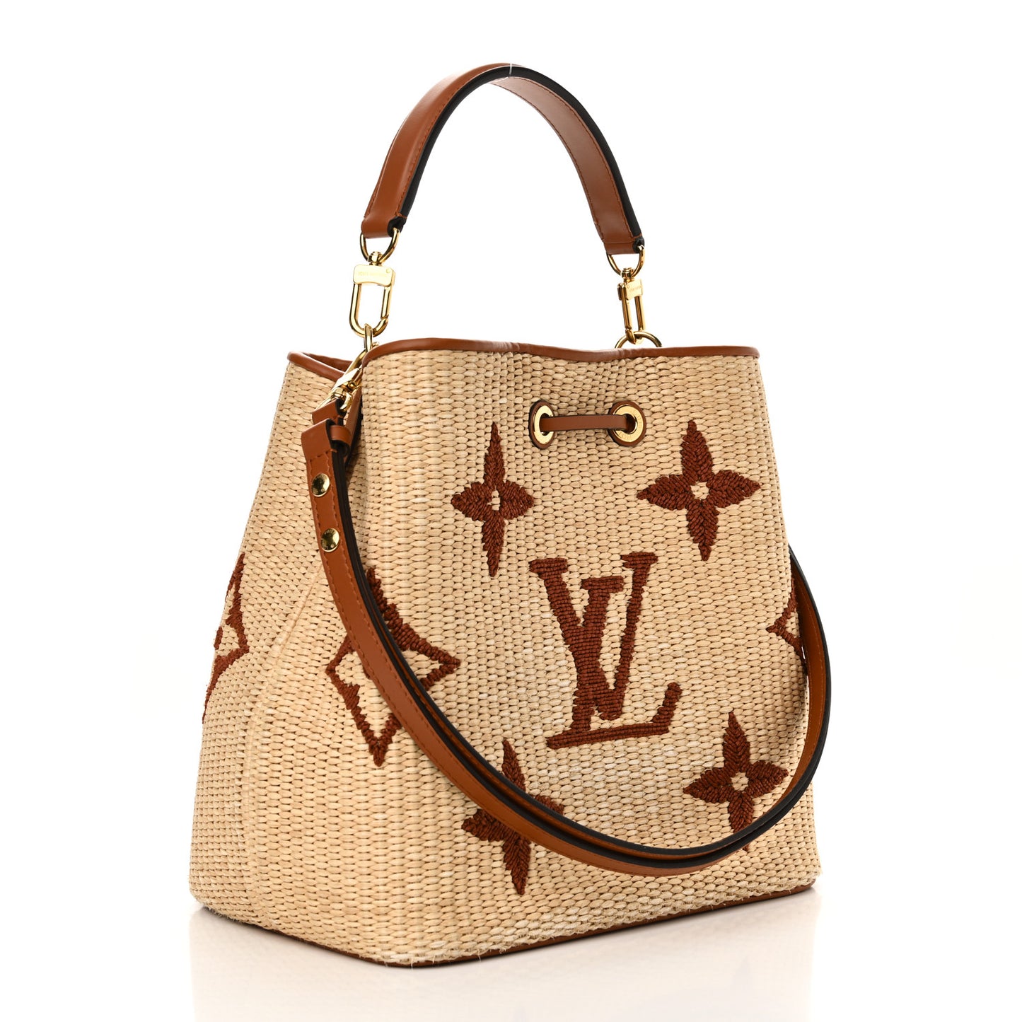 Raffia Calfskin Monogram Neonoe MM Tan