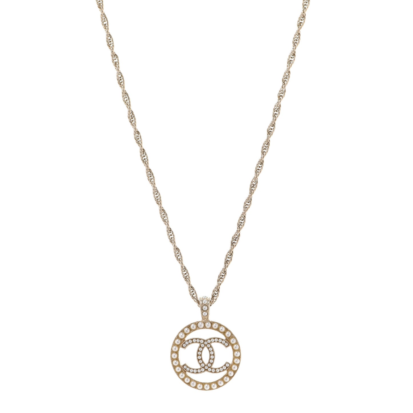 Pearl CC Round Pendant Necklace Gold