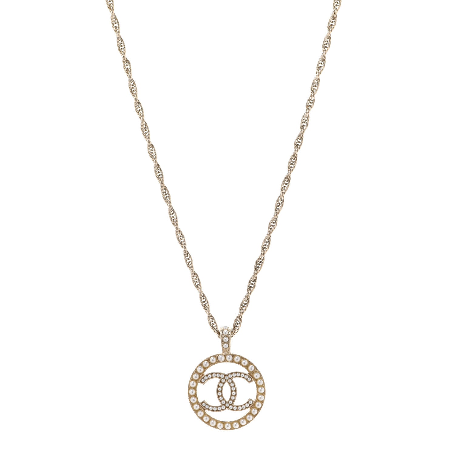 Chanel Pearl CC Round Pendant Necklace Gold 1 of 6